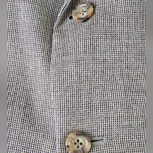 Oscar de la Renta Vintage Silk and Wool Micro Houndstooth Blazer In Gray Sz 50R - Picture 6 of 16